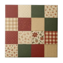 Red Green Patchwork Quilt Rustic Farmhouse Floral