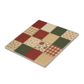 Red Green Patchwork Quilt Rustic Farmhouse Floral タイル (側面)