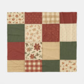Red Green Patchwork Quilt Rustic Farmhouse Floral  フリースブランケット (正面(横))