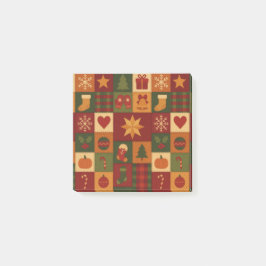 Red Green Patchwork Quilt Rustic Farmhouse Floral ポストイット