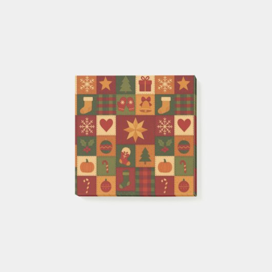 Red Green Patchwork Quilt Rustic Farmhouse Floral ポストイット (正面)