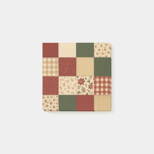 Red Green Patchwork Quilt Rustic Farmhouse Floral ポストイット (正面)