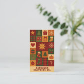 Red Green Patchwork Quilt Rustic Farmhouse Floral 名刺 (スタンド正面)