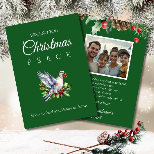 Red Green Photo Peace Dove Christian Christmas シーズンカード
