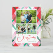 Red Green Pink Christmas Plaid 3 Photo シーズンカード (スタンド正面)