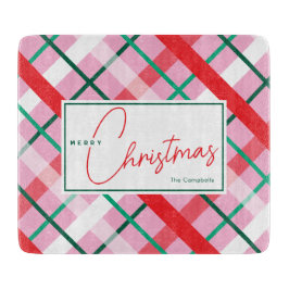 Red Green Pink Christmas Plaid Cutting Board カッティングボード