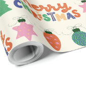 Red Green Pink Hand Drawn Festive Christmas Wrappi ラッピングペーパー (ロールコーナー)