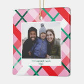 Red Green Pink Plaid Christmas Photo Ornament セラミックオーナメント (左)