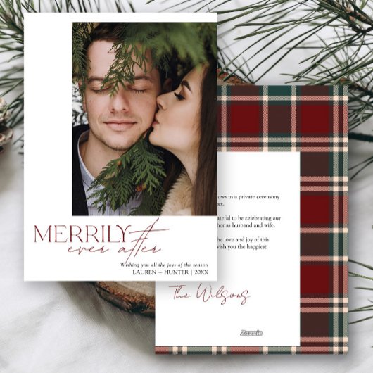 Red & Green Plaidが写真の後に楽しく結婚撮影 シーズンカード