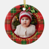 Red Green Plaid | Baby's First Christmas Photo セラミックオーナメント (正面)