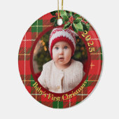 Red Green Plaid | Baby's First Christmas Photo セラミックオーナメント (左)