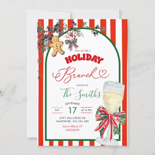 Red Green Plaid Bow Preppy Holiday Brunch Party 招待状 (正面)