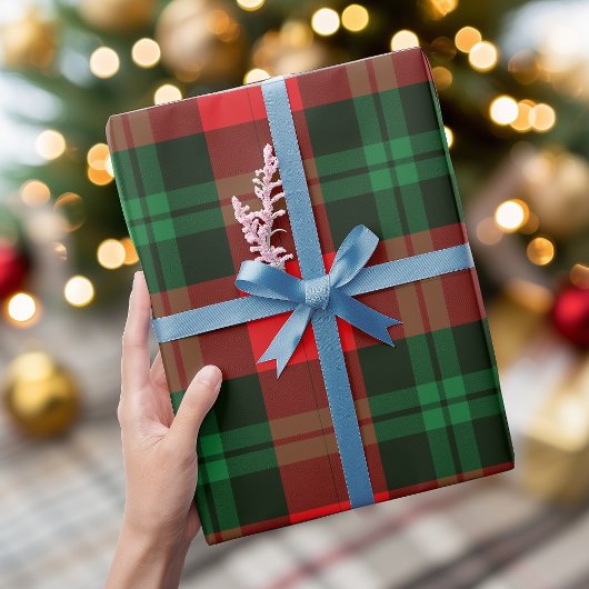 Red Green Plaid Buffalo Check Christmas Holiday ラッピングペーパー