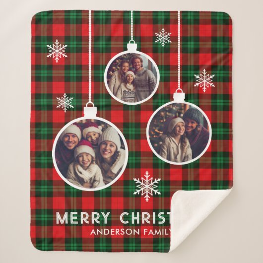 Red Green Plaid Buffalo Check Photo Christmas  シェルパブランケット (正面)