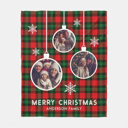 Red Green Plaid Buffalo Check Photo Christmas  フリースブランケット (正面)