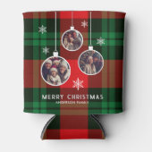 Red Green Plaid Buffalo Check Photo Christmas  缶クーラー (正面)