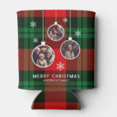 Red Green Plaid Buffalo Check Photo Christmas  缶クーラー (裏面)