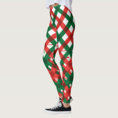 Red Green Plaid Christmas Leggings Women レギンス (左)