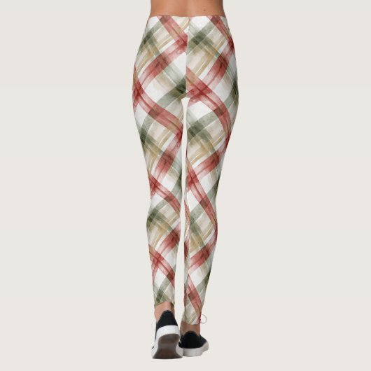 Red Green Plaid Christmas Stripes レギンス (裏面)