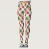 Red Green Plaid Christmas Stripes レギンス (正面)