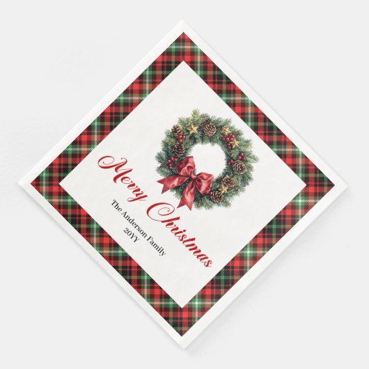 Red Green Plaid Christmas Wreath Napkins Custom (コーナー)