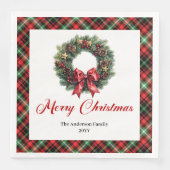 Red Green Plaid Christmas Wreath Napkins Custom (正面)