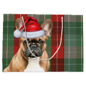 Red Green Plaid Frenchie Dog Lover Holiday ラージペーパーバッグ (裏面)