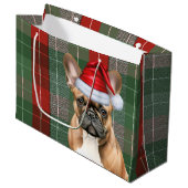 Red Green Plaid Frenchie Dog Lover Holiday ラージペーパーバッグ (正面アングル)