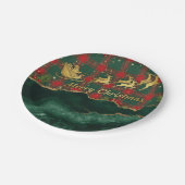 Red Green Plaid Santa Sleigh Merry Christmas ペーパープレート (アングル)