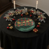 Red Green Plaid Santa Sleigh Merry Christmas ペーパープレート