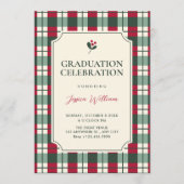 Red green plaid tartan pattern graduation 招待状 (正面)