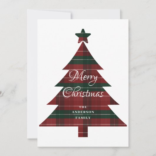 Red Green Plaid Tree Merry Christmas  シーズンカード (正面)