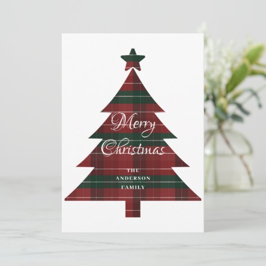 Red Green Plaid Tree Merry Christmas  シーズンカード (スタンド正面)