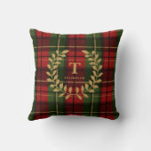Red Green Plaid With Laurel Wreath Custom Monogram クッション (裏面)