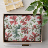 Red Green Retro Plaid Bows Christmas 薄葉紙 (ギフト)