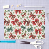 Red Green Retro Plaid Bows Christmas 薄葉紙 (クラフト)