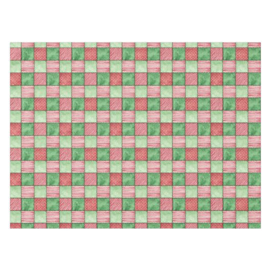 Red Green Rustic Plaid Patchwork Quilt Look  テーブルクロス (正面(横))