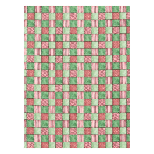 Red Green Rustic Plaid Patchwork Quilt Look  テーブルクロス (正面)