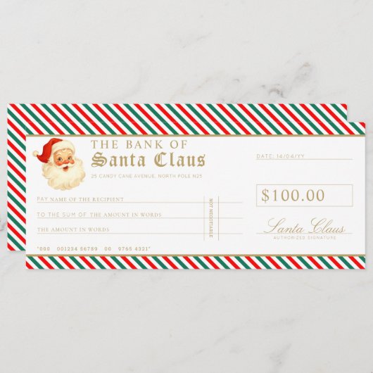 Red Green Santa Cheque Gift Voucher Card 招待状 (正面/裏面)