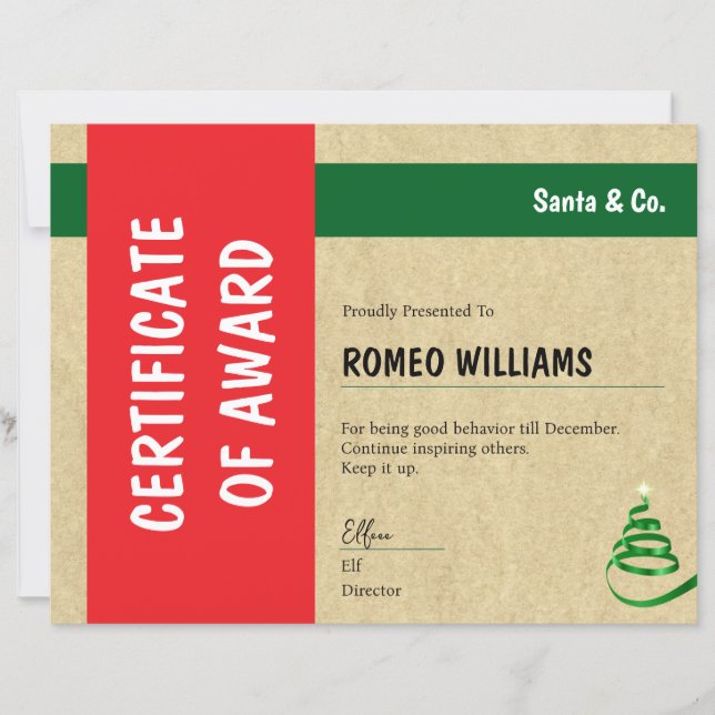 Red Green Santa & Co. Christmas Award Certificate (正面)