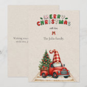 🎄Red & Green Santa Vintage Car Christmas シーズンカード (正面/裏面)