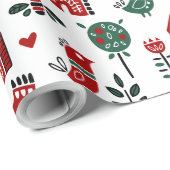 Red & Green Scandinavian Christmas Wrapping Paper ラッピングペーパー (ロールコーナー)