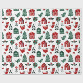 Red & Green Scandinavian Christmas Wrapping Paper ラッピングペーパー (フラット)