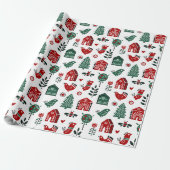 Red & Green Scandinavian Christmas Wrapping Paper ラッピングペーパー (アンロールド)