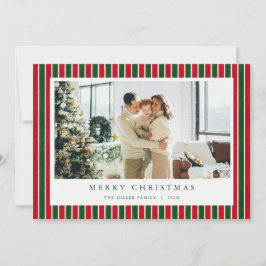 Red Green Stripes Christmas Photo Holiday Card  シーズンカード