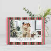 Red Green Stripes Christmas Photo Holiday Card  シーズンカード (スタンド正面)