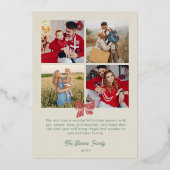 Red Green Stripes Gold Bow Merriest Christmas 箔シーズンカード (裏面)