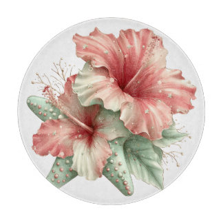 RED & GREEN SUMMER HIBISCUS FLOWERS カッティングボード