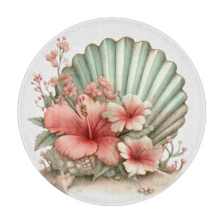 RED & GREEN SUMMER HIBISCUS FLOWERS カッティングボード