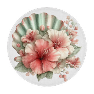 RED & GREEN SUMMER HIBISCUS FLOWERS カッティングボード